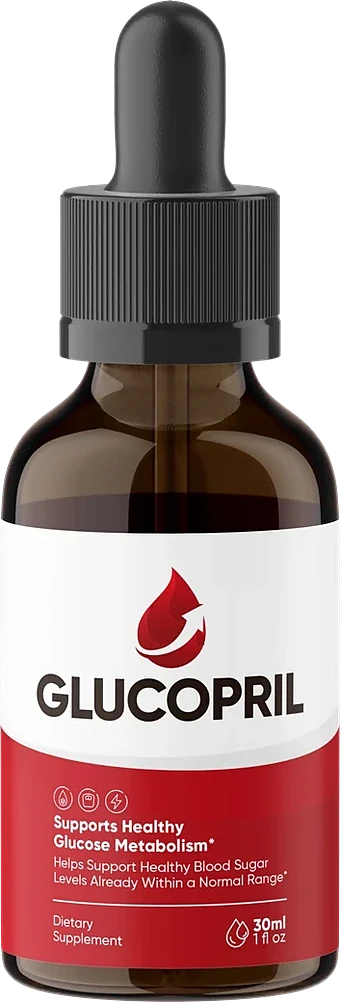 A bottle of GlucoPril, 30 ml (1 fl oz)
